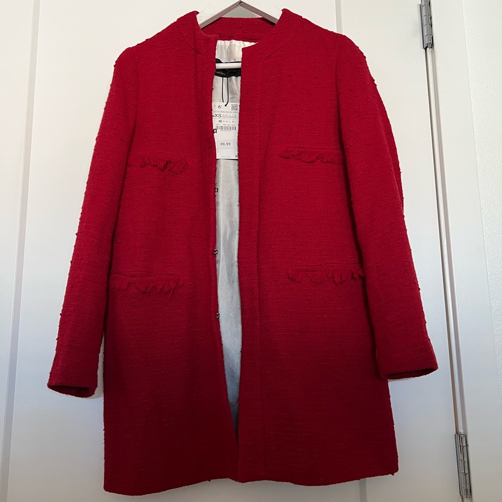 ZARA Collection Red Lightweight tweed coat. NEW. Size XS